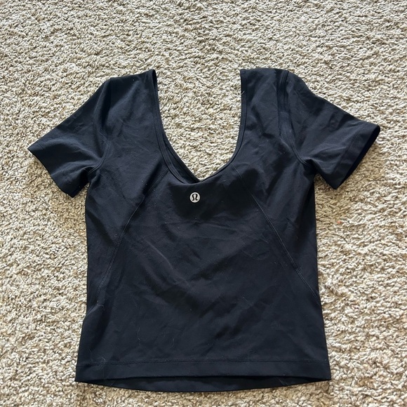 Lululemon Align T-Shirt Black Women's Size 2 Stretch Yoga Gym Casual Preppy Crop - Picture 2 of 7